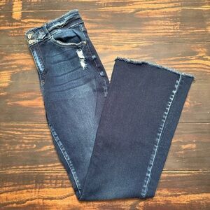 KanCan Dark Blue Boot Cut Jeans with Frayed Hem